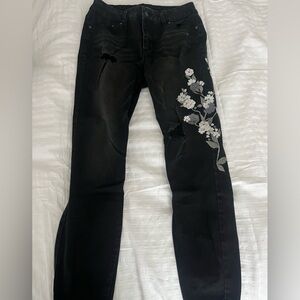 Black Floral Embroidered Jeans